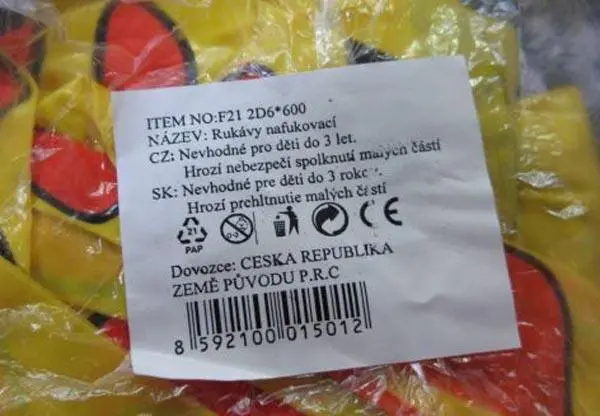 Photo de l’avis officiel: Rukávy nafukovací Jouet en plastique — risque: Risque chimique