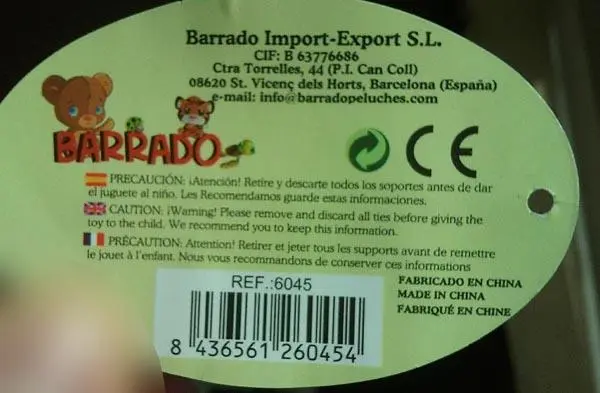 Photo de l’avis officiel: BARRADO Jouets souples — risque: Étouffement