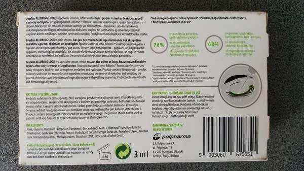 Foto uit de officiële melding: Joyskin (Inno-BiBiotinTM) Joyskin Alluring Look Wimpergroei serum — risico: Chemische risico's