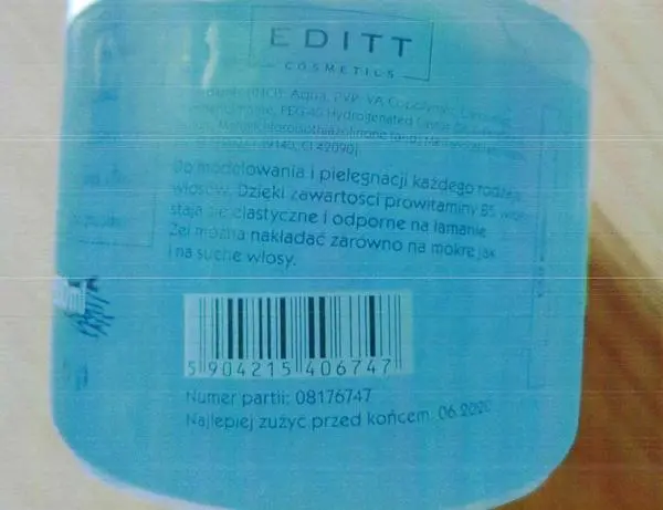 Foto aus der offiziellen Meldung: EDITT COSMETICS Hair gel With PRO – Vitamin B5 – gél na vlasy Haargel — Risiko: Chemikalie