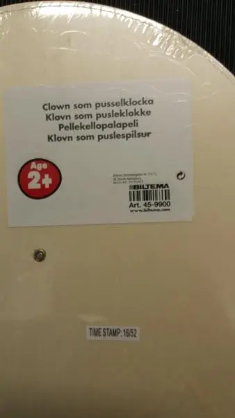 Foto do aviso oficial: Biltema Clown som pusselklocka Relógio de puzzle de brinquedo — risco: Engasgamento