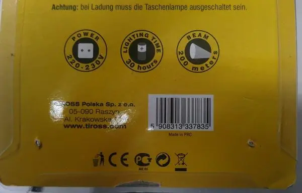 Foto do aviso oficial: Tiross LED Flashlight Lanterna LED — risco: Choque elétrico