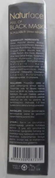 Foto aus der offiziellen Meldung: Naturface Peel Of Black Mask Soyulabilir Siyah Maske Gesichtsmaske — Risiko: Chemikalie
