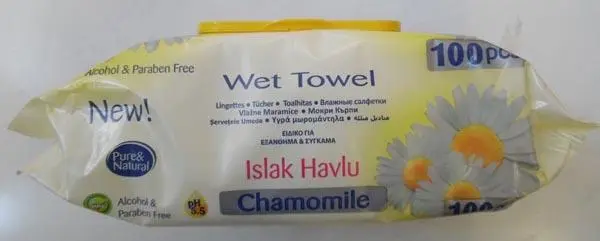 Foto aus der offiziellen Meldung: Ela kozmetik Wet Towel - Islak Havlu, Chamomile Nasstücher — Risiko: Chemikalie