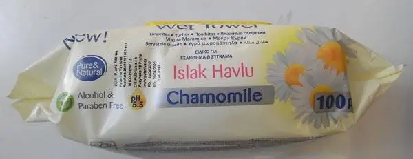 Foto aus der offiziellen Meldung: Ela kozmetik Wet Towel - Islak Havlu, Chamomile Nasstücher — Risiko: Chemikalie
