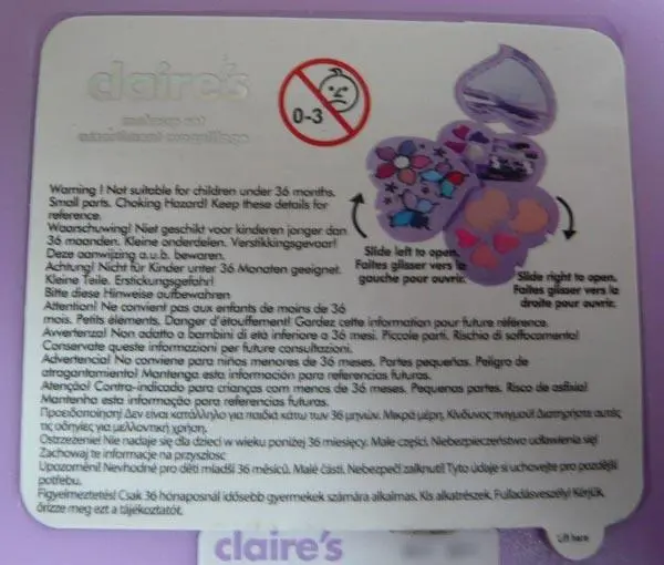 Photo de l’avis officiel: Claire's makeup set Set de maquillage — risque: Risque chimique