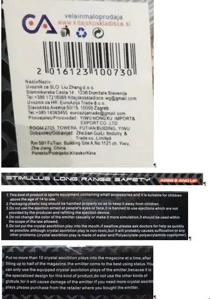 Photo de l’avis officiel: Stimulus Long Range Safety Pistolet à jouets — risque: Étouffement & Lésions auditives