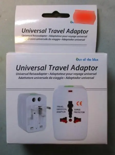 Foto aus der offiziellen Meldung: Out of Blue KG Universal Travel Adaptor Reisestecker Adapter — Risiko: Elektrischer Schlag