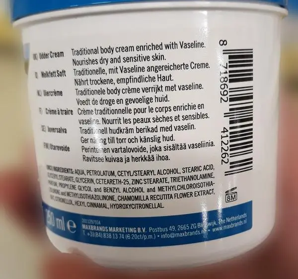 Photo de l’avis officiel: Biotanicus Soft Udder Cream Crème pour le corps — risque: Risque chimique