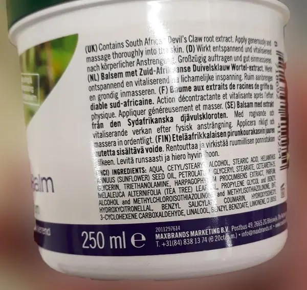 Photo de l’avis officiel: Biotanicus Active Herbal Balm Crème pour le corps — risque: Risque chimique
