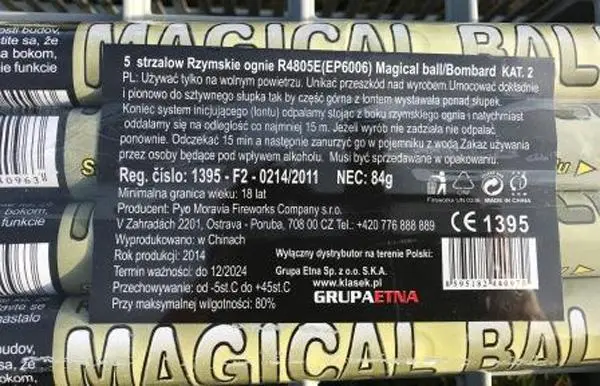 Photo de l’avis officiel: NFC ApS Magical Ball 5 Ran Feux d’artifice — risque: Brûlures