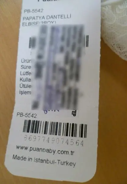 Photo de l’avis officiel: PUAN BABY Papatya Dantelli Elbise Robe de bébé — risque: Étouffement & Blessures