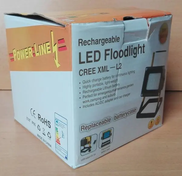 Foto do aviso oficial: Rechargeable LED Floodlight; Power Line Projetor LED — risco: Choque elétrico