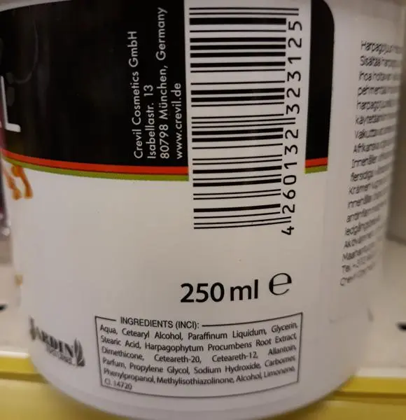 Photo de l’avis officiel: Jardin Naturel Teufelskralle Balsam Crème pour le corps — risque: Risque chimique