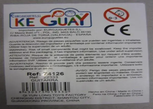 Foto do aviso oficial: KE GUAY Rock Guitar Guitarra de brinquedo — risco: Engasgamento