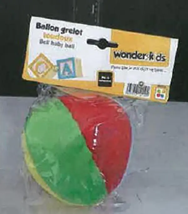 Foto aus der offiziellen Meldung: Wonder kids Ballon Grelot Toudoux Rasselkugel — Risiko: Ersticken