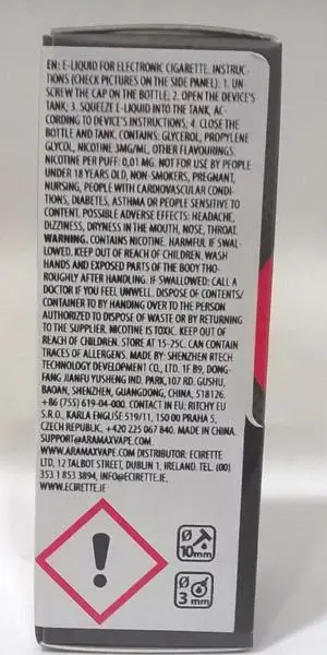 Photo de l’avis officiel: ARAMAX Vape Juice Liquide pour cigarettes électroniques — risque: Risque chimique