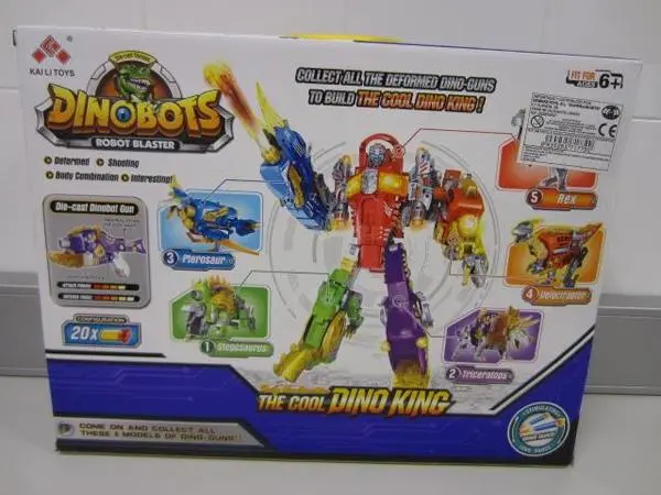 Foto uit de officiële melding: Kai Li Toys / Superjuguete ‘Soft Bullet Blaster’ and ‘Dinobots’ Speelgoedpistool — risico: Verstikking door inslikken