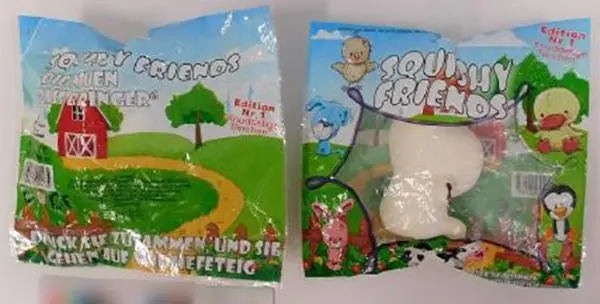Photo de l’avis officiel: SQUISHY FRIENDS Jouet pressable — risque: Étouffement
