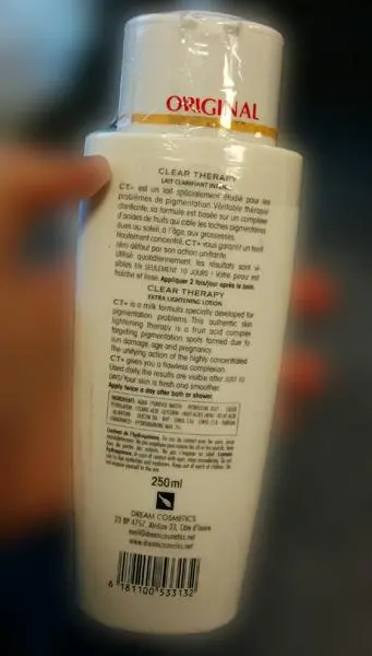 Foto aus der offiziellen Meldung: CT+ Clear Therapy, extra lightening lotion Hautaufhellungsprodukt — Risiko: Chemikalie