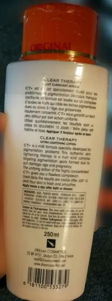 Photo from the official notice: CT+ Clear Therapy, extra lightening lotion carrot oil skin lightening product — chemical risk