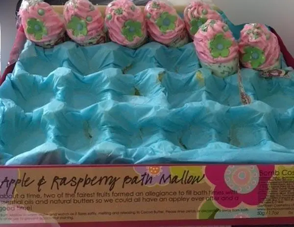 Photo from the official notice: Bomb Cosmetics Apple &amp; Raspberry bath mallow bath soap product — choking risk