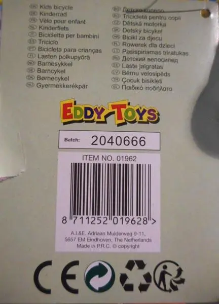 Foto do aviso oficial: Eddy Toys Vélo pour enfant / Kids bicycle Brinquedo de passeio — risco: Entalamento & Ferimentos