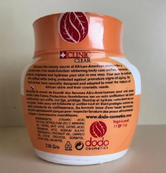 Foto dell’avviso ufficiale: Clinic Clear Whitening Body Cream Crema schiarente per la pelle — rischio: Rischio chimico