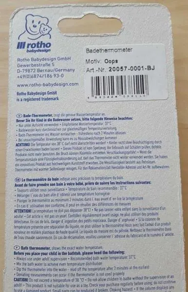 Foto aus der offiziellen Meldung: ROTHO Bath Thermometer Badethermometer — Risiko: Ersticken