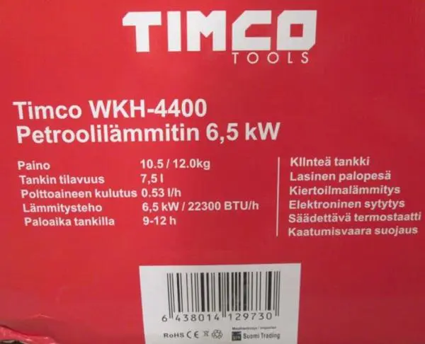 Foto dell’avviso ufficiale: Timco Tools Petroolilämmitin 6.5 kW Riscaldatore a cherosene — rischio: Incendio