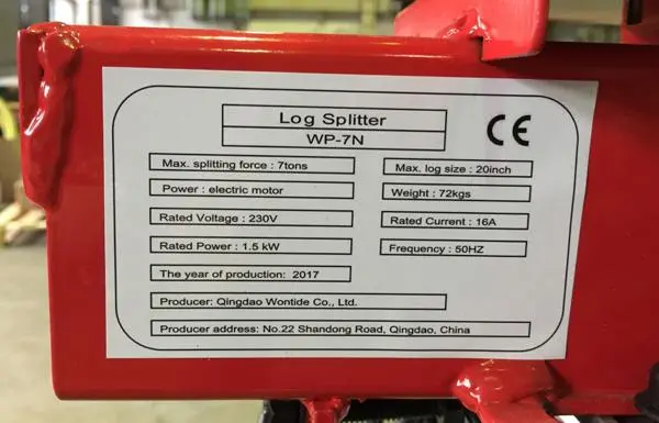 Photo from the official notice: Timco Tools Pikahalkomakone 7 Ton / 51cm log splitter — injuries risk