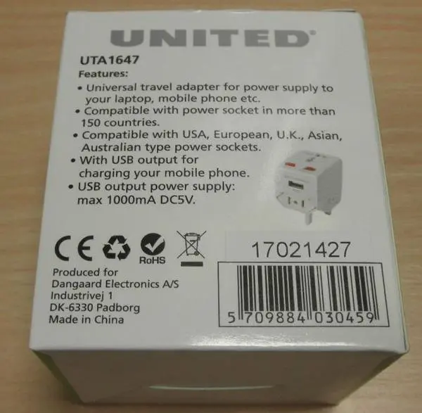 Foto aus der offiziellen Meldung: United Universal Travel Adapter Reisestecker Adapter — Risiko: Elektrischer Schlag