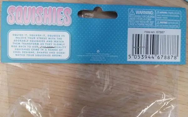 Foto dell’avviso ufficiale: Squishes - Slow Rising Scented Squishy Giocattolo spremuto — rischio: Ostruzione delle vie aeree & Soffocamento per inalazione