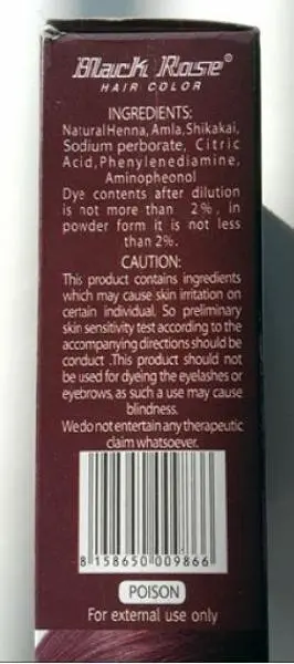 Foto aus der offiziellen Meldung: Black Rose Hair Color Natural Brown Haarfärbemittel — Risiko: Chemikalie