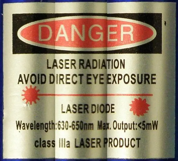Foto uit de officiële melding: LASER &amp; LED LIGHT Laserpointer — risico: Aantasting van het gezichtsvermogen (A12/1472/18)