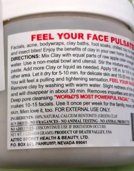 Foto aus der offiziellen Meldung: Aztec Secret Health and Beauty Indian Healing Clay Gesichtsmaske — Risiko: Mikrobiologisches Risiko