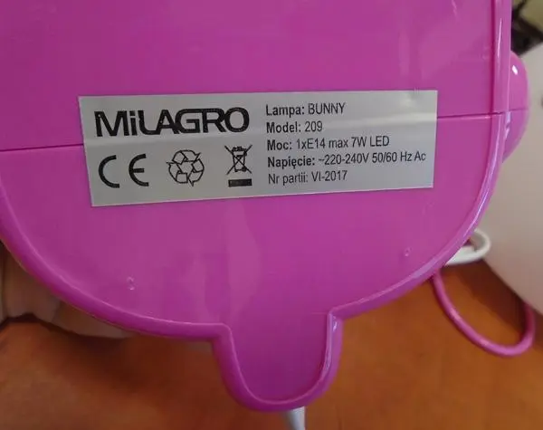 Photo de l’avis officiel: Milagro Table Lamp / Bunny Lampe pour enfants — risque: Choc électrique