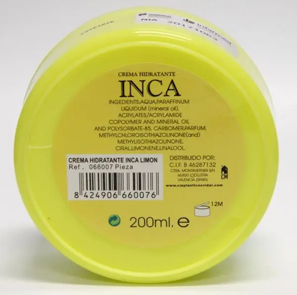 Photo de l’avis officiel: Inca 1. FRUTAS CON EXTRACTO NATURAL; 2. LIMON. Crème hydratante — risque: Risque chimique