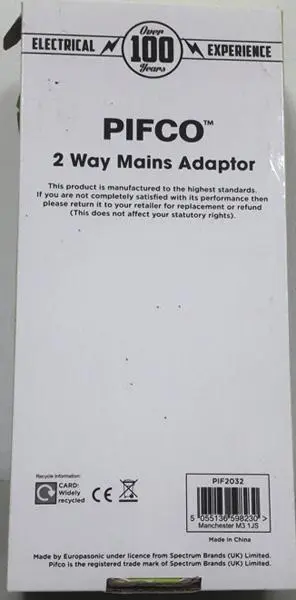 Photo from the official notice: PIFCO 2 Way Mains Adaptor travel plug adaptor — fire risk