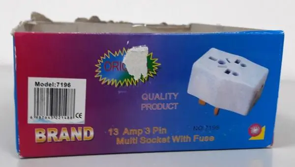 Photo de l’avis officiel: 13 Amp 3 Pin Multi Socket With Fuse Adaptateur de prise de voyage — risque: Choc électrique