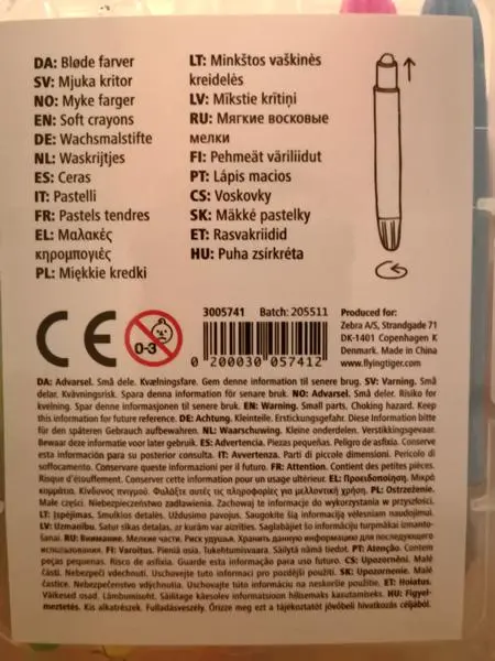 Photo from the official notice: Tiger Soft crayons crayons with caps — choking risk