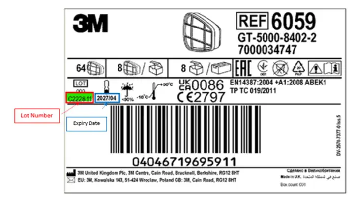 Photo from the official notice: 3M™ Organic Gas and Vapour 6059 Filter, ABEK1 — health risk