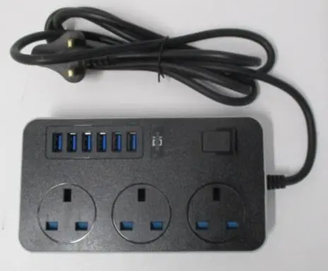Photo from the official notice: 6 USB and 3 Plug Extension Lead sold via Wish — fire & electric shock risk