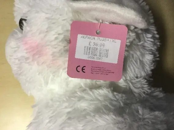 Photo from the official notice: Alpaca Plush Toy — choking risk
