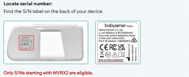 Photo from the official notice: Babysense Max View Wireless Digital Video Baby Monitor — fire risk