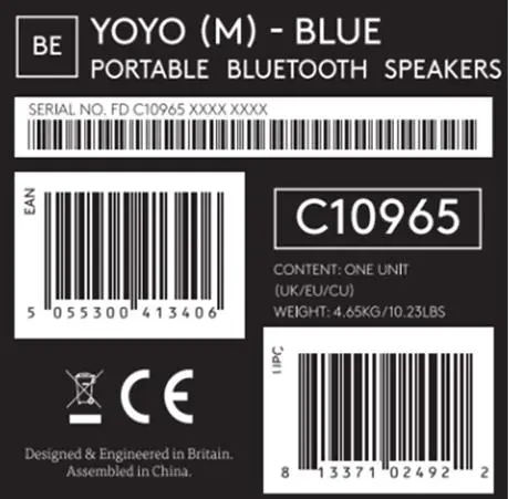 Photo from the official notice: Cambridge Audio Yoyo (M) Portable Bluetooth Speaker — fire risk