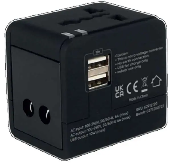 Photo from the official notice: Core World Travel Adaptor sold by TK Maxx — electric shock risk