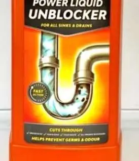 Photo from the official notice: DrainX Power Liquid Unblocker 1000 ml — chemical risk