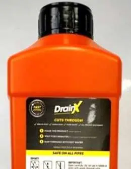 Photo from the official notice: DrainX Power Liquid Unblocker 1000 ml — chemical risk