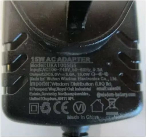 Photo from the official notice: E-Reader Charger UKA1005G5 sold via eBay — electric shock risk